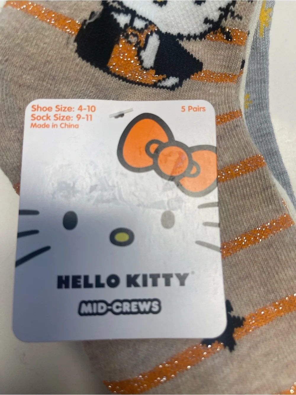 5 pairs NWT Hello Kitty White, Orange & Black Halloween Crew Socks